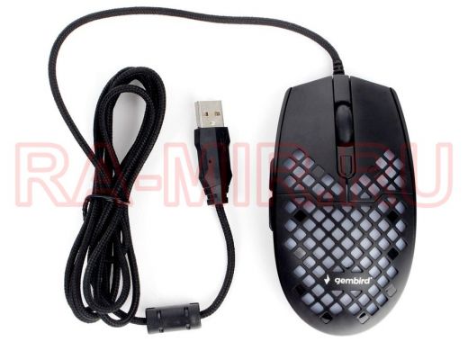 Мышь проводная GEMBIRD MG-760, игровая,USB, 6 кнопок,подсветка,1,8 м. кабель в тк.опл.,черн, 3200DPI