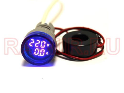 Вольтамперметр цифровой LED AC-50Hz (20-500VAC, 0-100A датчик тока) DMS-234 синий (дисплей 28мм, кор