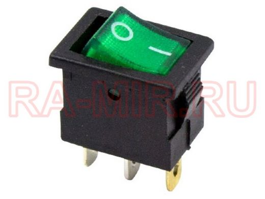 Выключатель клавишный 12V 15А (3с) ON-OFF зеленый  с подсветкой  Mini  REXANT