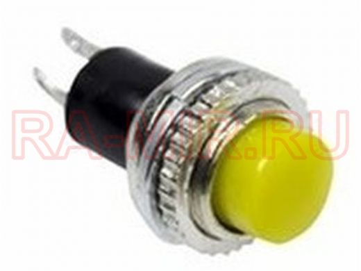 Выключатель-кнопка  металл 220V 2А (2с) (ON)-OFF  диам 10.2  желтая  Mini  REXANT