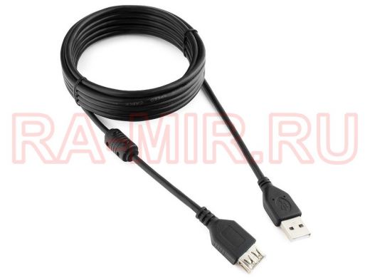 Кабель-удлинитель USB AM/AF  3,0м Pro Cablexpert CCF-USB2-AMAF-10,USB2.0, экран, фер.кольцо,черный