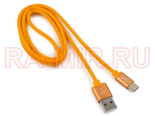 Шнур USB / Type-C Cablexpert CC-S-USBC01O-1M, AM/Type-C,серия Silver,длина 1м,оранжевый,блистер,2,0