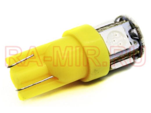 Лампа LED 12V для АВТО (цоколь T10) жёлтая (5 LED, 5050)