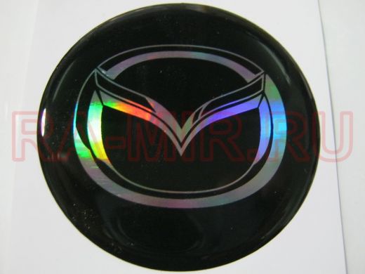 наклейка (объемная) "На колпаки "Mazda" наружная голограф., (цвет черный), (комплект 4 шт), диам.6см