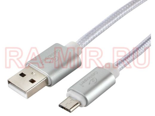 Кабель микро USB (AM/microBM)  1.0 м Cablexpert CC-U-mUSB02S-1M,USB 2.0,серия Ultra,серебристый