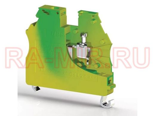 Клеммник на DIN-рейку 2,5мм.кв. (земля,жёлто-зелёный) AVK2,5/4T,арт.334120