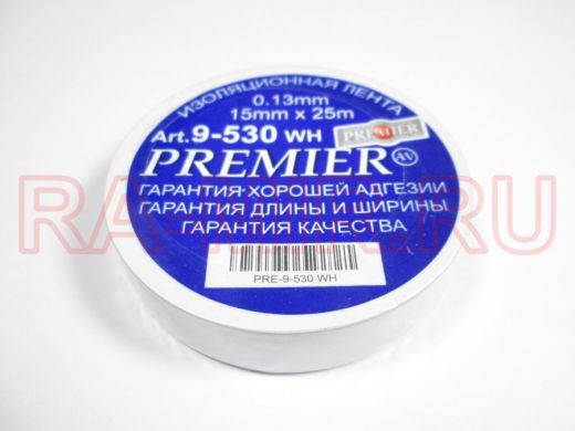 Изолента 15мм х 25метров белая  PREMIER 0,13мм