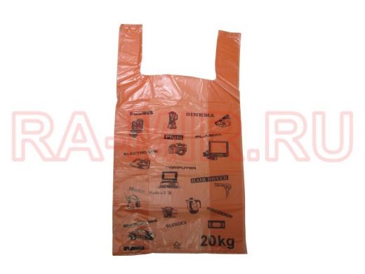 Пакет майка ПНД 30+(2х9)х54см/20мкм "Электрон" оранжев (50шт./уп) (цена за 1шт)