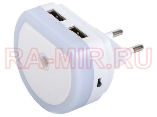 ФАZA NL-01 USB( датчик освещ., 2хUSB-выход) ,230В, светильник-ночники зарядное устройство  2 в 1,осн