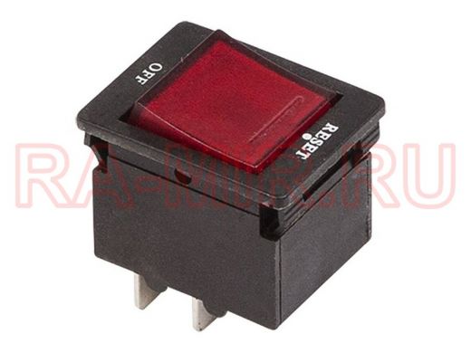 Выключатель - автомат клавишный 250V 10А (4с) RESET-OFF красный, с подсветкой  REXANT