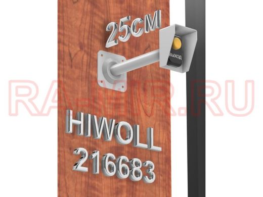 Стальной защитный козырек для кнопок выхода с вылетом от стены 25см "HIWOLL 216683" серый, 8х11см