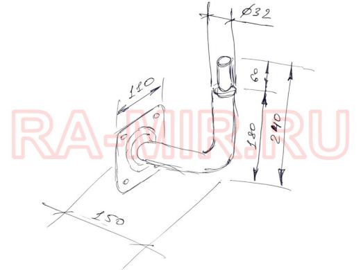 Кронштейн антенный, вылет 0,15м, вверх 0,24м, обжата 6см "PROFIKRON-32-217255" серый, диаметр 32мм