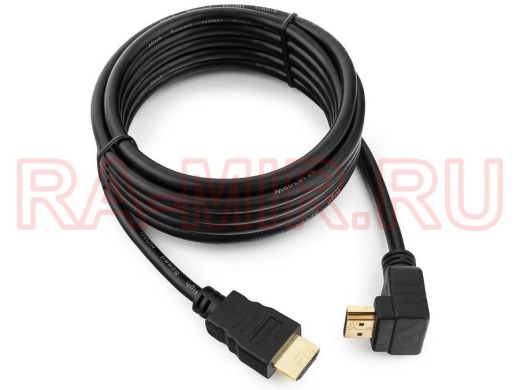 Шнур  HDMI / HDMI  3м  Cablexpert CC-HDMI490-10, v1.4, 19M/19M, углов. разъем, черный, позол.разъемы