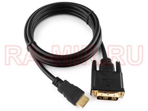 Кабель HDMI-DVI  Cablexpert CC-HDMI-DVI-6, 19M/19M, 1.8м, single link, черный,позол.разъемы, экран,