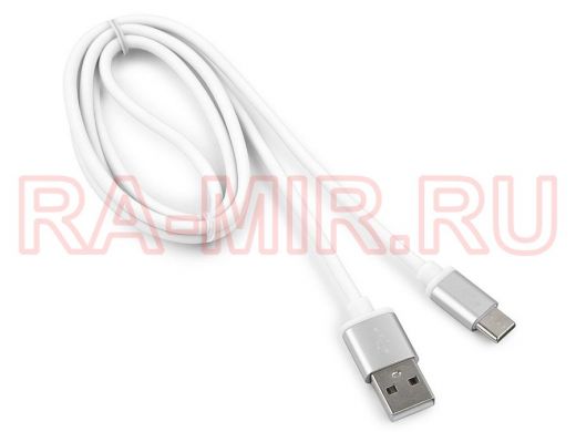 Шнур USB / Type-C Cablexpert CC-S-USBC01W-1M, AM/Type-C, серия Silver, длина 1м, белый, блистер,2,0