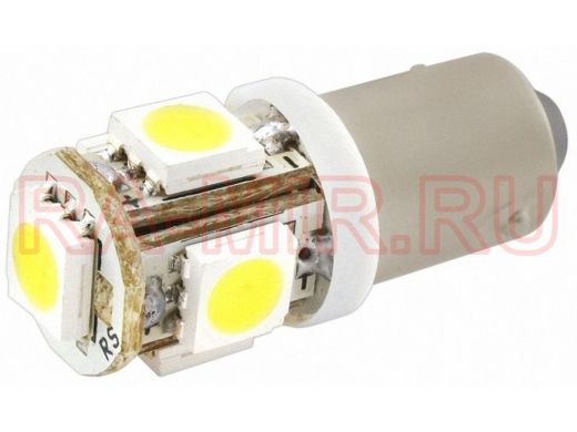 Лампа LED 12V для АВТО (цоколь BA9S) белая (5 LED, 5050)