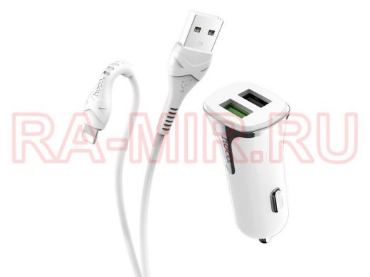 Зарядное устройство с USB  Hoco, Z31 Белый iOS Lightning (QC3.0,5V)