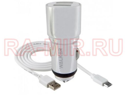 Зарядное устройство с USB  Walker, (2.1А), WCR-21, на 2USB, съёмный кабель, серебро