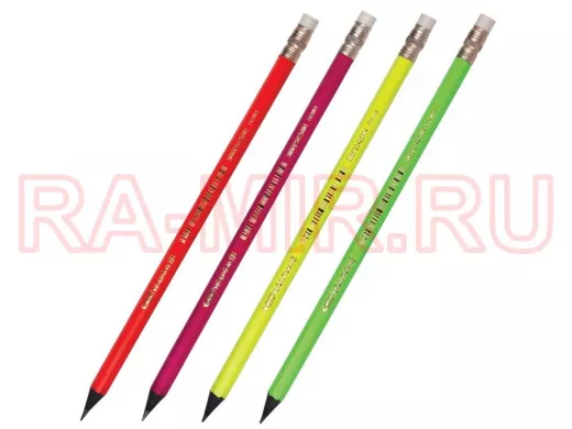 Карандаш чернографитный "BR-101504", 1 шт., "Evolution Fluo", HB, с резинкой, пластиковый