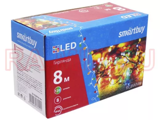 LED Гирлянда Smartbuy с контроллером, RGB, 8м, 120 диодов, IP44, прозрачный провод (SB-RGBIP44-8m)
