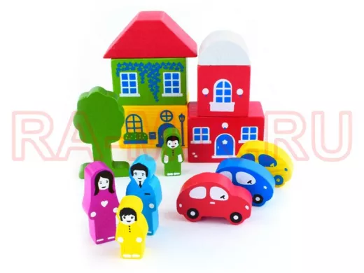 Конструктор деревянный "DER-121181" цветной городок, зеленый,  из 14 деталей,  игрушки из дерева