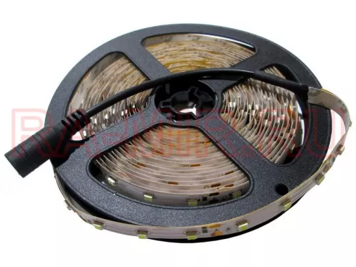 Светодиодная лента негерм. белая 60 шт./м с гнездом, 4,8Вт/м, 12V (5метров=1,1А), 3528 цена за 5м