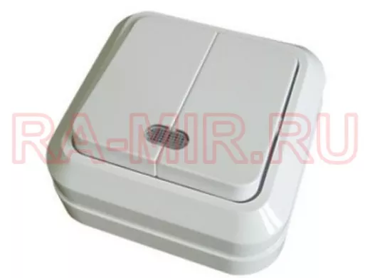 Выключатель TDM 2кл., Ладога, о/у, с подсветкой, IP20, 10А, белый SQ1801-0007