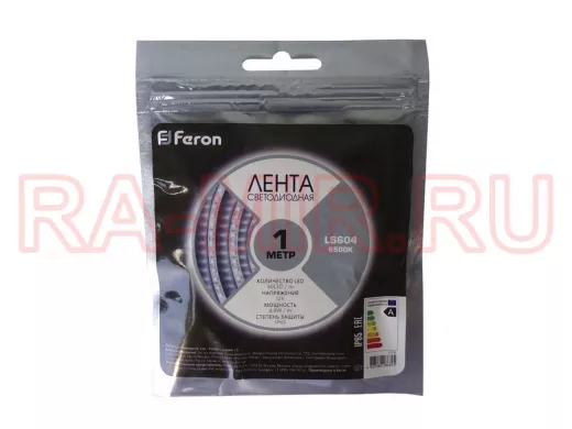 LED лента 1метр, 60SMD 3528 белая, 12V, 4,8W, <120>, IP65, влагозащ. "Feron"