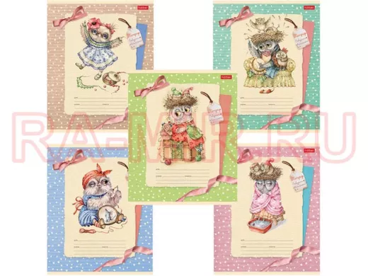 Тетрадь 12 л. клетка "BR-145221", обложка картон, "Совушки-милашки" (5 видов в спайке), 12Т5В1