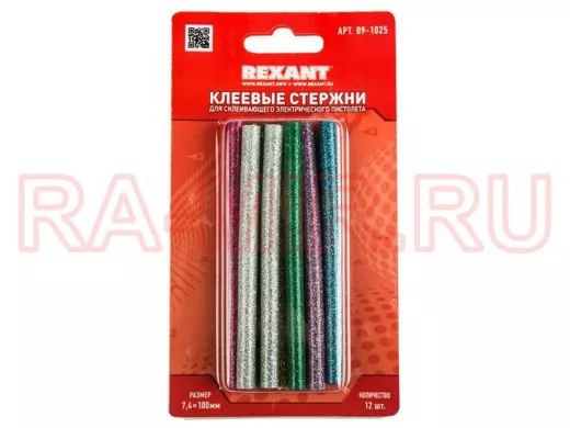 Клеевые стержни, диаметр  7,0мм, длина 100мм, Цветной с Блестка, REXANT   (12шт/уп) цена за упаковку