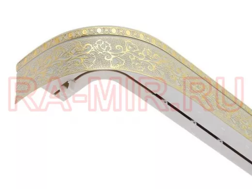 250см карниз КРУЖЕВО ЗОЛОТО БЕЛЫЙ 2х рядный с декор. планкой 70мм в индивид. упаковке. ультракомпакт