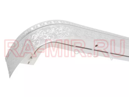 350см карниз КРУЖЕВО СЕРЕБРО БЕЛЫЙ 2х рядный с декор. планкой 70мм в инд. упаковке. ультракомпакт