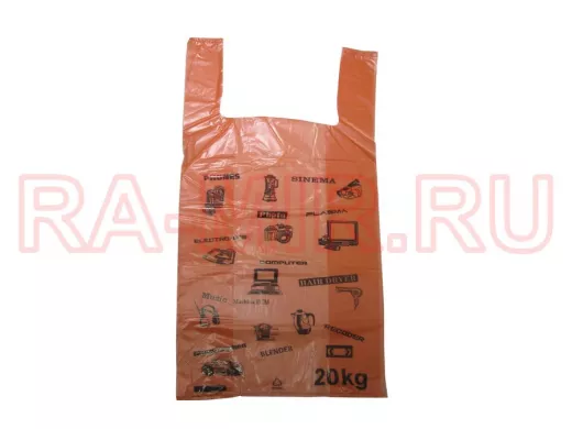 Пакет майка ПНД 30+(2х9)х54см/20мкм "Электрон" оранжев (50шт./уп) (цена за 1шт)