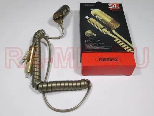 Зарядное устройство USB автомобильное 5V с кабелем Apple& Android 1м + USB 3.4 А REMAX  RC-C 103