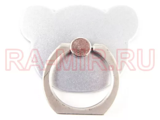 Подставка  для смартфона мини, универсальный,  "Кольцо-Мишка", квадрат, серебристый