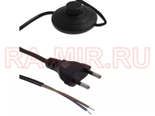 Сетевой шнур с выключателем для бра 2,5 метра кабель 2x0.75мм "ABI 196303" черный