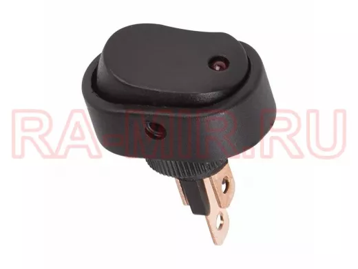 Выключатель клавишный 12V 20А (3с) ON-OFF черный ОВАЛ с красной LED подсветкой  REXAN