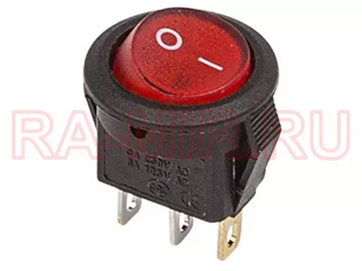 Выключатель клавишный круглый 250V 3А (3с) ON-OFF красный  с подсветкой  Micro  REXANT