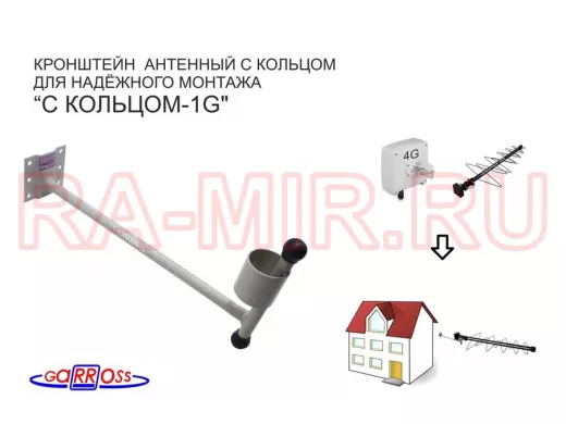 Кронштейн антенный "С КОЛЬЦОМ-1G" СЕРЫЙ вылет 0,35м; диаметр 50мм (упаковка-80шт)