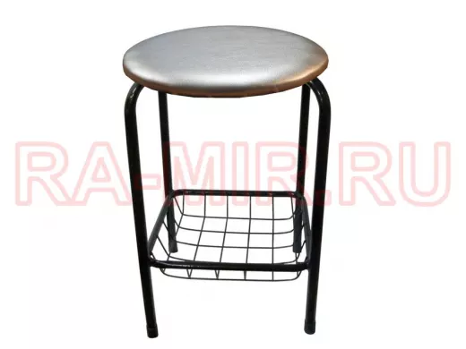 Табурет с подставкой для ног и корзинкой для вещей "TABURETTO-20395" чёрные ножки, серебрист.ткань