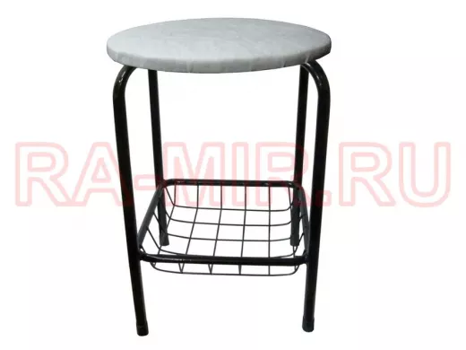 Табурет с подставкой для ног и корзинкой для вещей "TABURETTO-20396" чёрные ножки, серый, экокожа