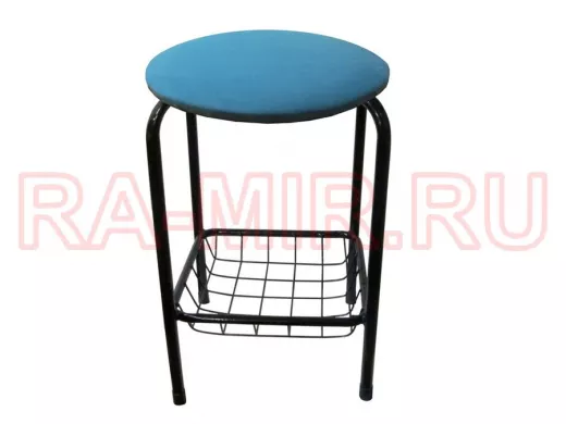 Табурет с подставкой для ног и корзинкой для вещей "TABURETTO-20410" чёрные ножки, синий, ткань