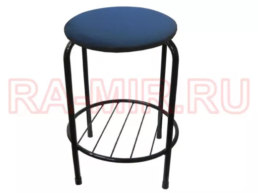 Табурет с подставкой для ног и полкой "TABURETTO-20461" круглое сиденье, чёрные ножки, синий, ткань