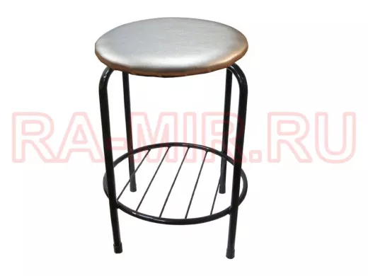 Табурет с подставкой для ног и полкой "TABURETTO-20479" круглое сиденье, чёрные ножки,серебр,экокожа