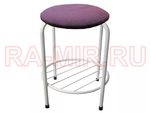 Табурет с подставкой для ног и полкой "TABURETTO-20481" круглое сиденье, белый, фиолетовый, ткань