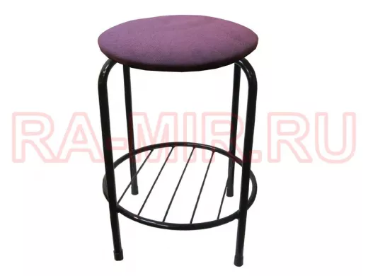Табурет с подставкой для ног и полкой "TABURETTO-20482" круглое сиденье, чёрный, фиолетовый, ткань