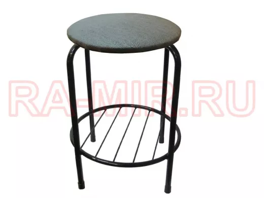 Табурет с подставкой для ног и полкой "TABURETTO-20487" круглое сиденье, чёрный, серый, ткань