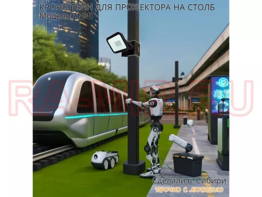 Кронштейн мини для прожектора на столб "IPAHD-214641"черный, 4 отверстия спереди, по одном сбоку