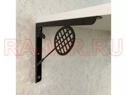 Кронштейн для полок "Ракетка бадминтон 214656" левый, вылет 24 см, высота 21,5 см, черный