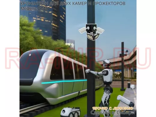 Кронштейн для двух камер и прожекторов на столб черный с уголками 